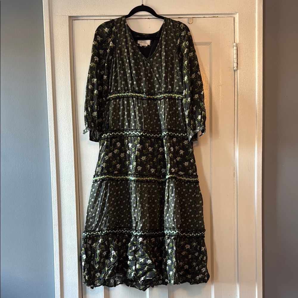 Anthropologie Black and White Bishop Sleeve Sundress